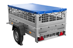 Lichte aanhanger 200x106 UNITRAILER GARDEN 200 KIPP met gaaswanden, H-0 frame en blauwe hoes