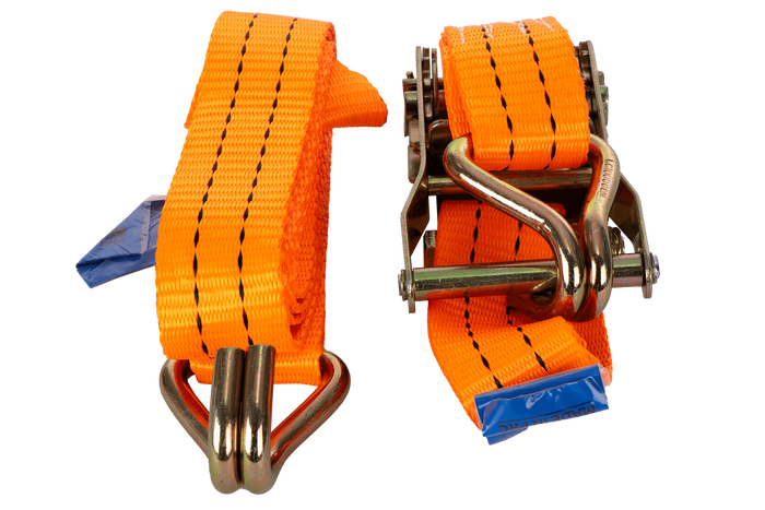Set van vier UNITRAILER 2m/35mm/2t oranje transportbanden met spaninrichting