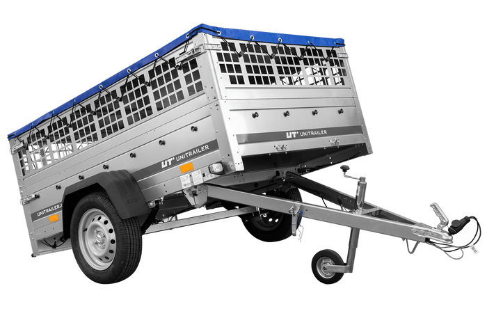 Autoaanhangwagen op veren 200x125 UNITRAILER GARDEN 201/R KIPP met gaaswanden, H-0 frame en blauwe afdekking