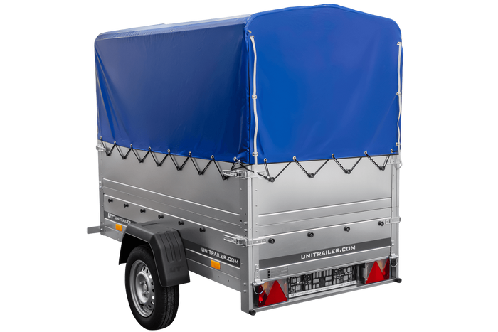Autoaanhanger 200x106 UNITRAILER GARDEN 200 KIPP met BIS-zijwanden, H-800 frame en blauwe afdekking