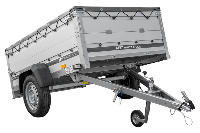 Autoaanhanger met aluminium zijwanden 200x125 Unitrailer Garden 201 KIPP ALU met BIS-zijwanden, H-0 frame en grijze afdekking