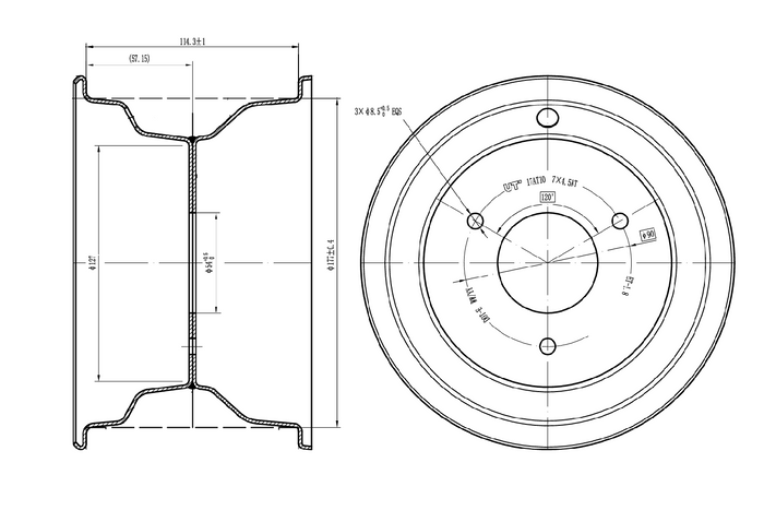 UNITRAILER stalen velg zwart 4.5ATx7" 3x90 ET:-1.8
