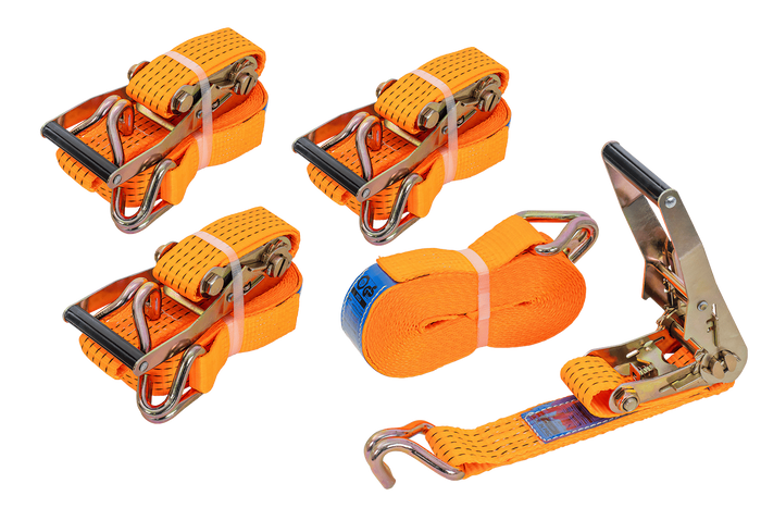 Set van vier UNITRAILER 8m/50mm/5t oranje transportbanden met spaninrichting