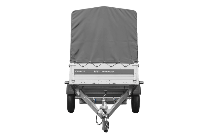 Autotrailer 264x125 UNITRAILER FORCE 264 KIPP met H-1100 frame en grijze afdekking
