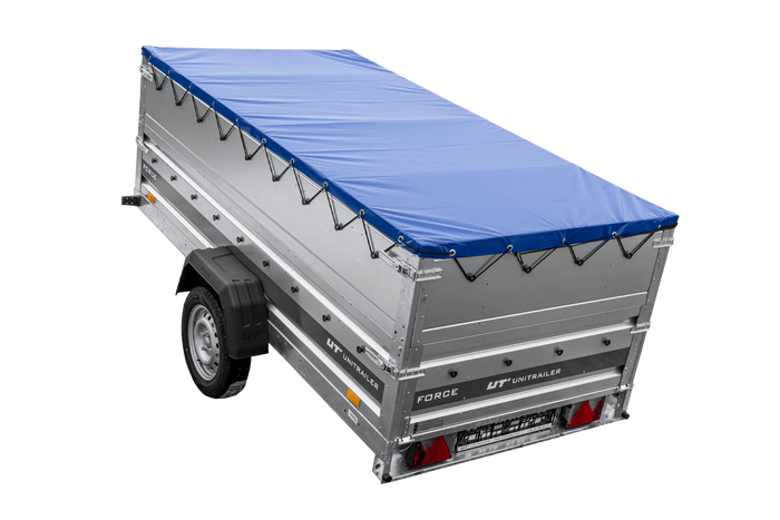 Lichte aanhanger 264x125 UNITRAILER FORCE 264 KIPP met BIS-zijwanden, H-0 frame en blauwe afdekking