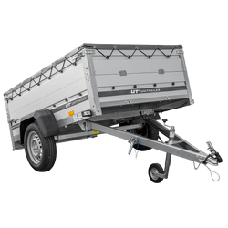 Autoaanhanger met aluminium zijwanden 200x125 Unitrailer Garden 201 KIPP ALU met BIS-zijwanden, H-0 frame en grijze afdekking