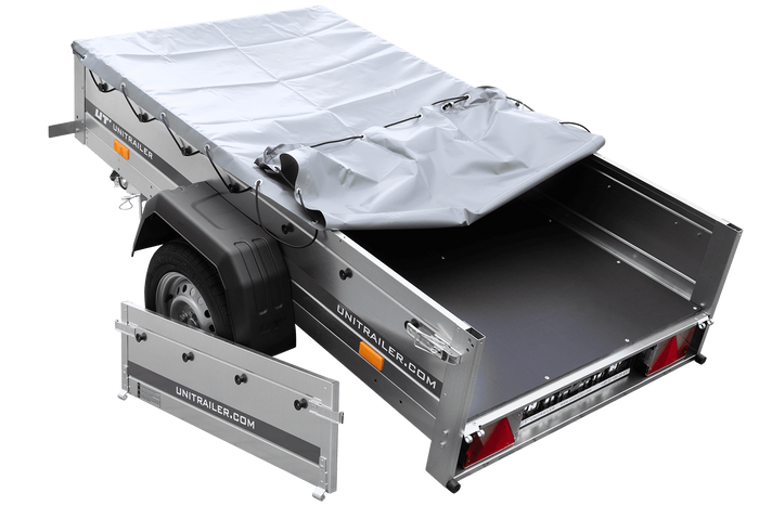 Autoaanhanger 200x106 UNITRAILER GARDEN 200 KIPP met grijze afdekking