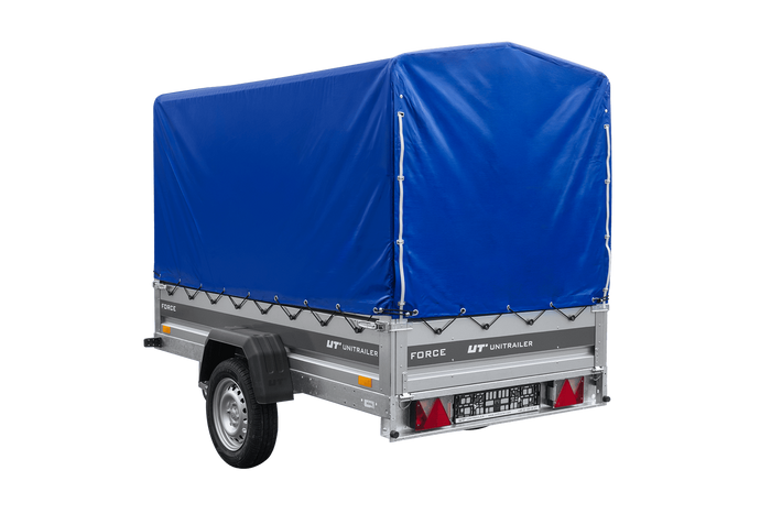 Lichte aanhanger 230x125 UNITRAILER FORCE 230 KIPP met H-1100 frame en blauwe hoes