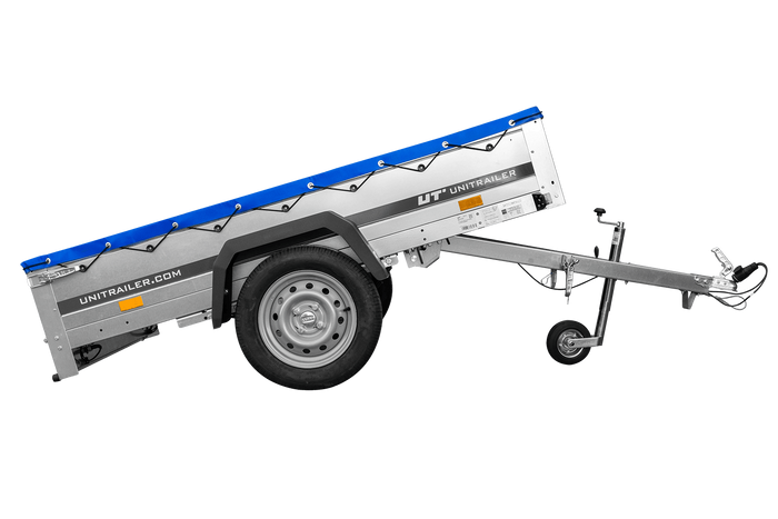 Autoaanhangwagen op veren 200x125 UNITRAILER GARDEN 201/R KIPP met H-0 frame en blauwe afdekking