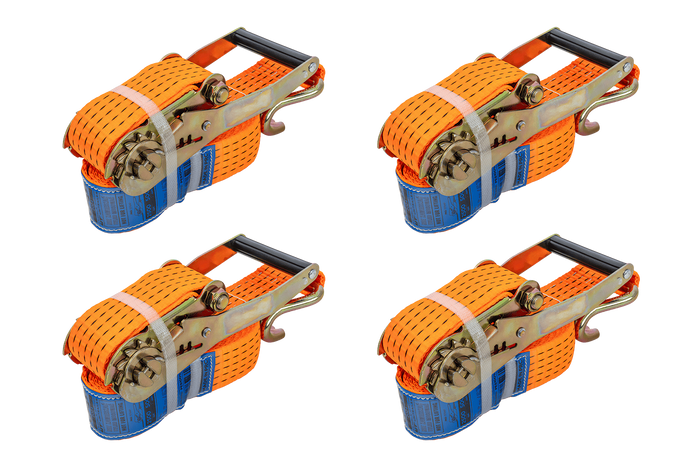 Set van vier UNITRAILER 4m/50mm/5t oranje transportbanden met spaninrichting