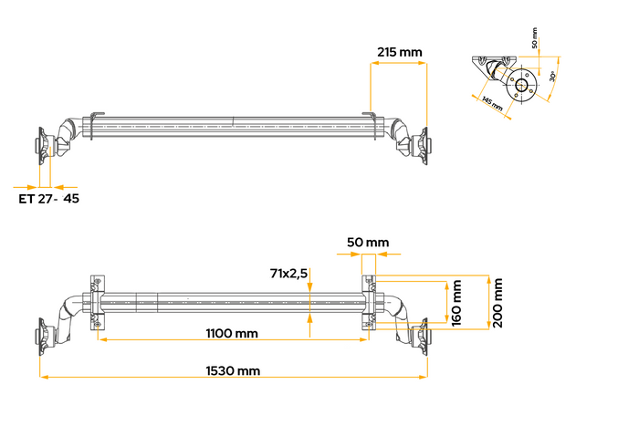 AL-KO OPTIMA ongeremde as voor aanhanger 750kg 1100mm 1530mm 4x100