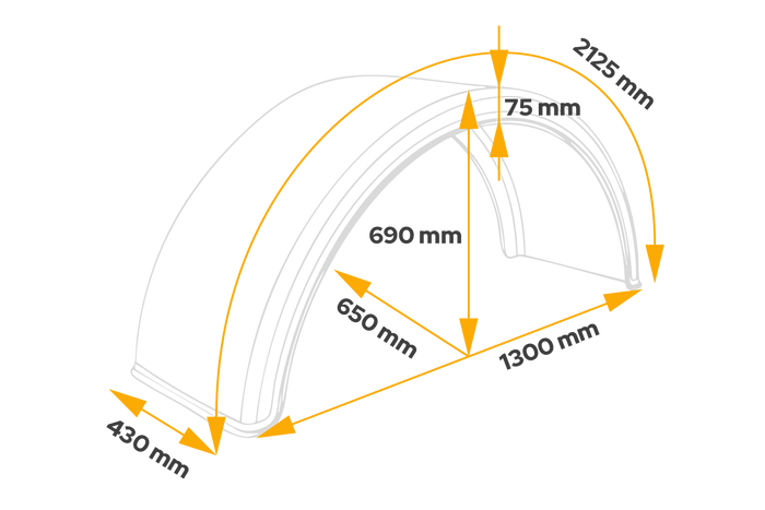 Spatbord voor aanhanger 19,5-24,5" DOMAR DK1580 1300/430mm wielkast