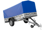 Enkelassige aanhanger met aluminium zijwanden 264x125 Unitrailer Garden 264 KIPP ALU met H-800 frame en blauwe afdekking