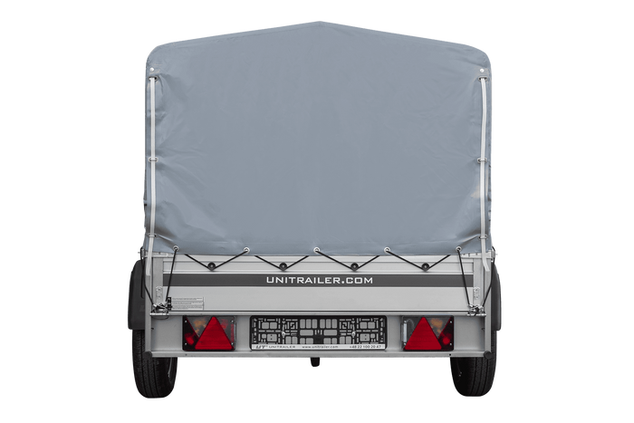 Enkelassige aanhanger met aluminium zijwanden 200x125 Unitrailer Garden 201 KIPP ALU met H-800 frame en grijze afdekking