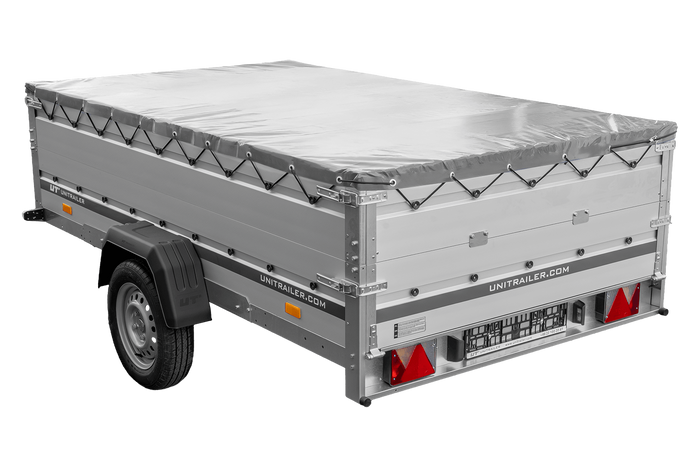 Enkelassige aanhanger met aluminium zijwanden 264x150 Unitrailer Garden 265 KIPP ALU met BIS-zijwanden, H-0 frame en grijze afdekking