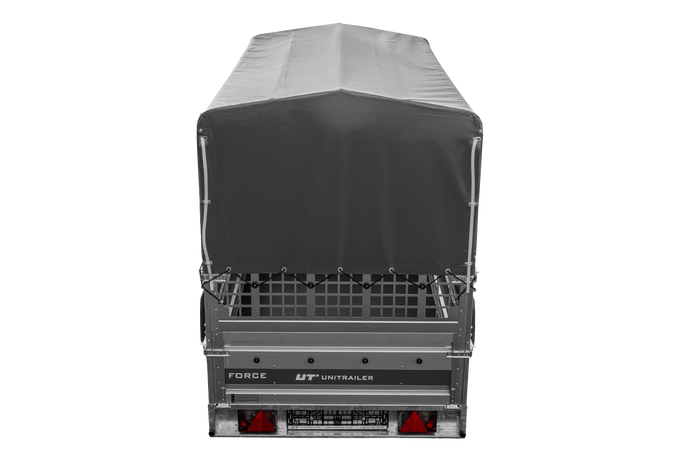 Autotrailer 264x125 UNITRAILER FORCE 264 KIPP met gaaswanden, H-800 frame en grijze afdekking