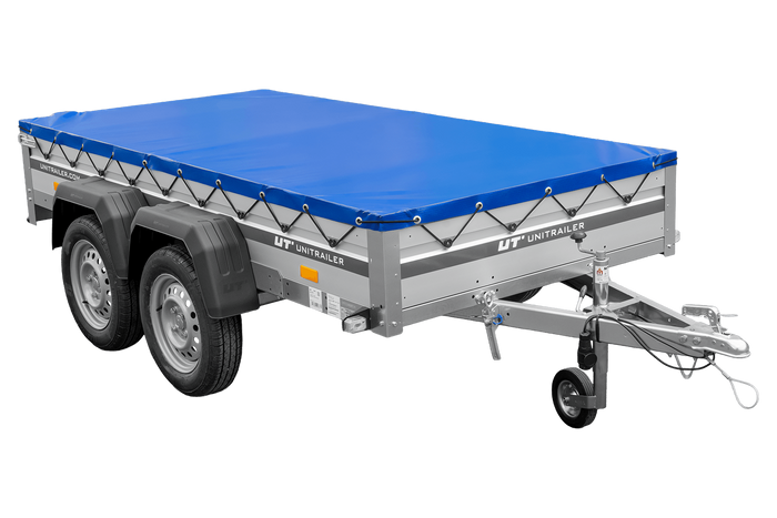 Tweeassige aanhanger met aluminium zijwanden 264x125 Unitrailer Garden 264/2 KIPP ALU met H-0 frame en blauwe afdekking