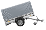 Autoaanhanger op veren met aluminium zijwanden 200x125 Unitrailer Garden 201/R KIPP ALU met H-800 frame en grijze afdekking