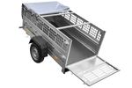 Enkelassige aanhanger 200x106 UNITRAILER GARDEN 200 KIPP met gaaswanden, H-0 frame en grijze afdekking