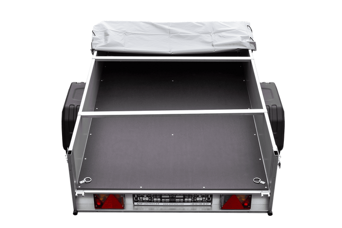 Enkelassige aanhanger op veren met aluminium zijwanden 200x125 Unitrailer Garden 201/R KIPP ALU met H-0 frame en grijze afdekking