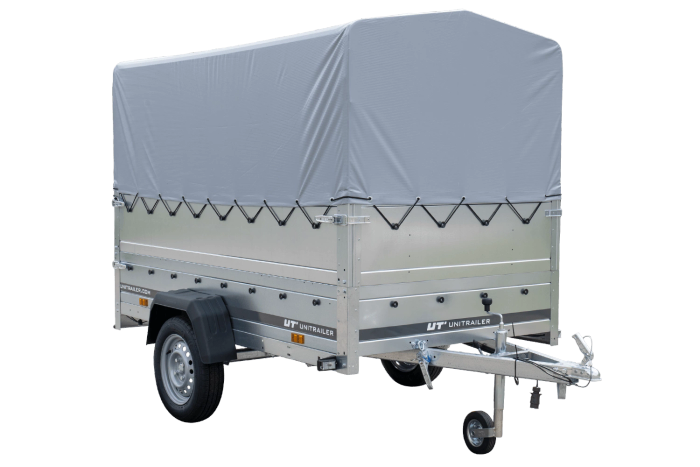 Autoaanhangwagen op veren 230x125 UNITRAILER GARDEN 230/R KIPP met BIS zijwanden, H-800 frame en grijze afdekking