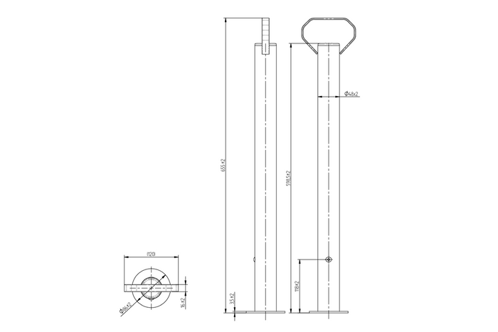 KNOTT KK12581 vaste steun voor aanhanger van 150 kg 48 mm 600 mm