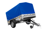 Autoaanhanger op veren met aluminium zijwanden 200x125 Unitrailer Garden 201/R KIPP ALU met H-800 frame en blauwe afdekking