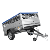 Enkelassige aanhanger 200x125 UNITRAILER GARDEN 201 KIPP met gaaswanden, H-0 frame en blauw dekzeil