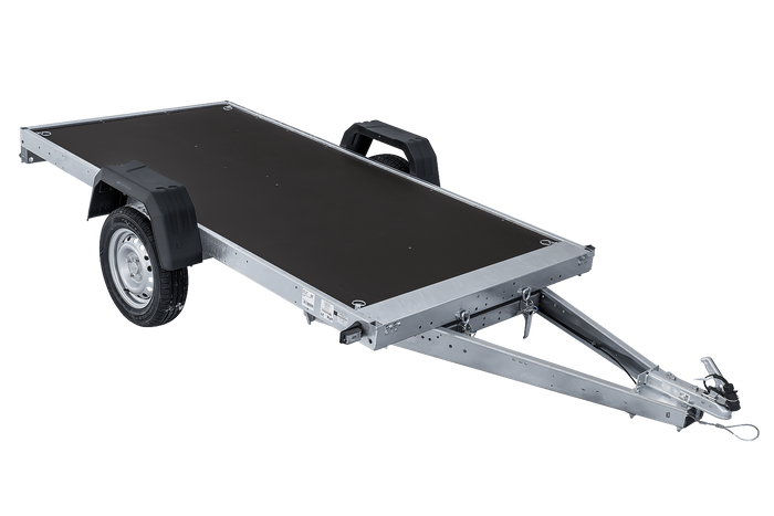 Enkelassige aanhanger op veren 264x125 UNITRAILER FORCE 264/R KIPP met H-800 frame en blauwe afdekking