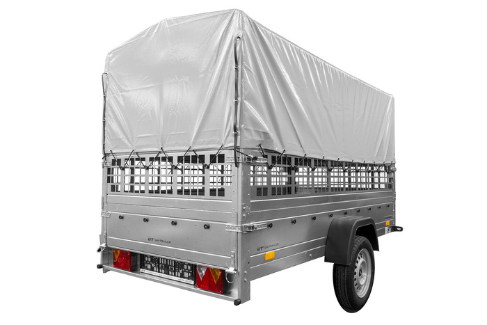 Autoaanhanger 264x125 UNITRAILER GARDEN 264 KIPP met gaaswanden, H-800 frame en grijze kap