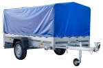 Enkelassige aanhangwagen op veren 264x125 UNITRAILER GARDEN 264/R KIPP met H-800 frame en blauw dekzeil