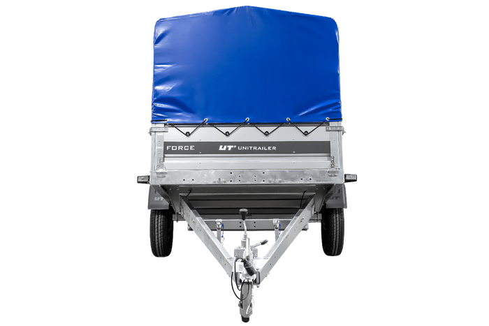 Autotrailer 264x125 UNITRAILER FORCE 264 KIPP met H-800 frame en blauwe hoes