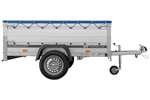 Autoaanhanger met aluminium zijwanden 200x125 Unitrailer Garden 201 KIPP ALU met BIS-zijwanden, H-0 frame en blauwe afdekking