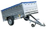 Lichte aanhanger 230x125 UNITRAILER GARDEN 230 KIPP met BIS-zijwanden en blauw dekzeil
