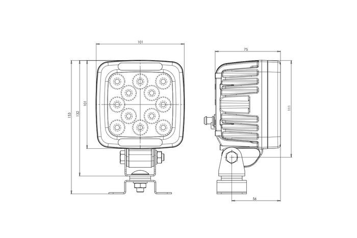 LED-werklampreflector WAŚ W144/70 1206 12xLED 4000lm