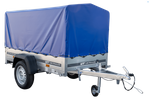 Enkelassige aanhanger 200x106 UNITRAILER GARDEN 200 KIPP met H-800 frame en blauw dekzeil