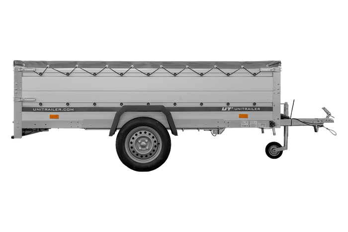 Enkelassige aanhanger met aluminium zijwanden 264x150 Unitrailer Garden 265 KIPP ALU met BIS-zijwanden, H-0 frame en grijze afdekking