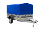 Enkelassige aanhanger 230x125 UNITRAILER FORCE 230 KIPP met H-800 frame en blauwe afdekking