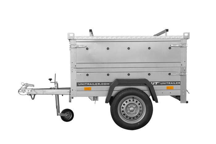 Enkelassige aanhanger 150x106 UNITRAILER GARDEN 150 KIPP met BIS-zijwanden en aluminium afdekking