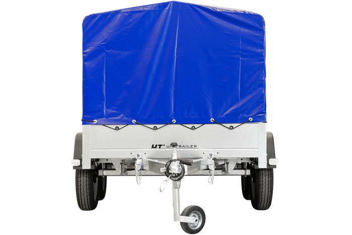 Twee-assige aanhanger 264x125 UNITRAILER GARDEN 264/2 KIPP met H-800 frame en blauwe afdekking