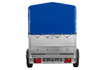 Lichte aanhangwagen op veren 200x125 UNITRAILER GARDEN 201/R KIPP met BIS zijwanden, H-800 frame en blauwe afdekking