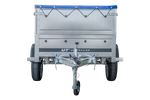Enkelassige aanhanger 200x106 UNITRAILER GARDEN 200 KIPP met BIS-zijwanden en blauw dekzeil