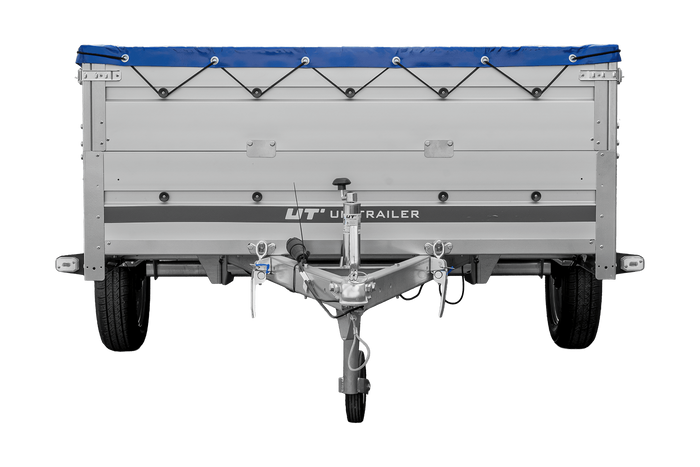 Enkelassige aanhanger met aluminium zijwanden 264x150 Unitrailer Garden 265 KIPP ALU met BIS-zijwanden, H-0 frame en blauwe afdekking