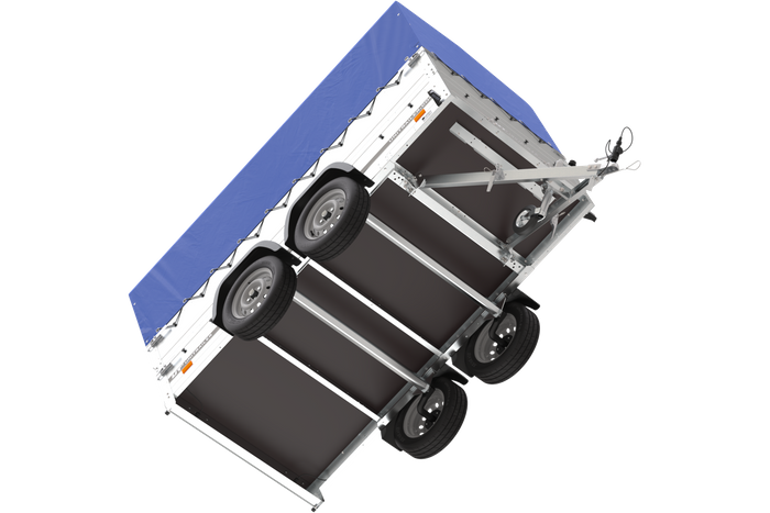 Twee-assige aanhanger 264x125 UNITRAILER GARDEN 264/2 KIPP met BIS zijwanden, H-800 frame en blauwe kap