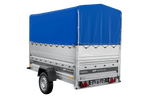 Autotransporter 230x125 UNITRAILER FORCE 230 KIPP met BIS-zijwanden, H-800 frame en blauwe afdekking