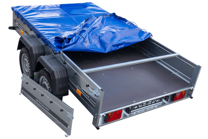 Autoaanhanger 264x150 UNITRAILER GARDEN 265/2 KIPP met H-0 frame en blauwe hoes