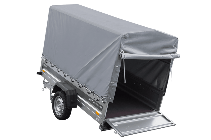 Lichte aanhanger 230x125 UNITRAILER FORCE 230 KIPP met H-1100 frame en grijze afdekking