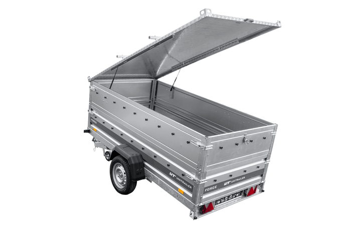 Enkelassige aanhanger op veren 264x125 UNITRAILER FORCE 264/R KIPP met BIS-zijwanden en aluminium afdekking