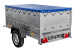Autoaanhanger 200x106 UNITRAILER GARDEN 200 KIPP met BIS-zijwanden, H-0 frame en blauwe afdekking