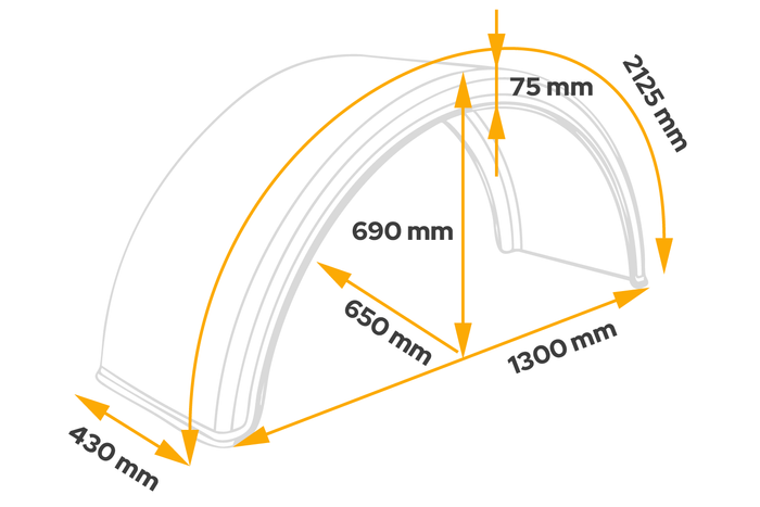Spatbord voor aanhanger 19,5-24,5" DOMAR DK1680 1300/430mm wielkast
